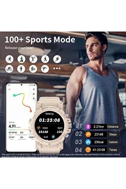 PEJE 1.39" Smart Watch (Beige) - GPS, 1ATM/IP67 Waterproof, Bluetooth Calling, 120+ Sports