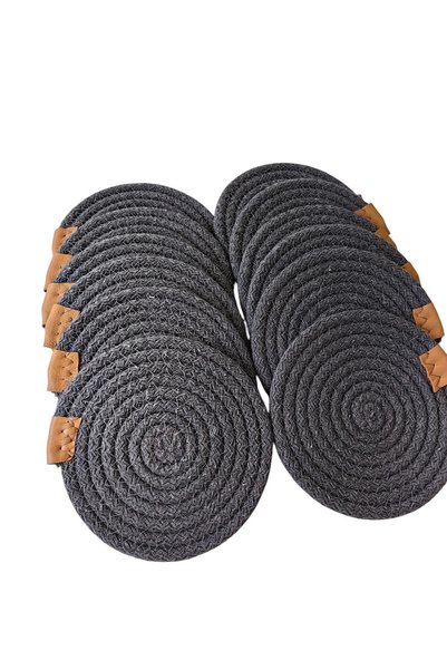 HHKARTS Jute Cup Mug Coaster Anthracite 13cm 12Pcs