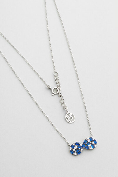 So CHIC... Sonsuz Mavi 18 Ayar Beyaz Altın Kaplama 45 Cm Gümüş Kolye