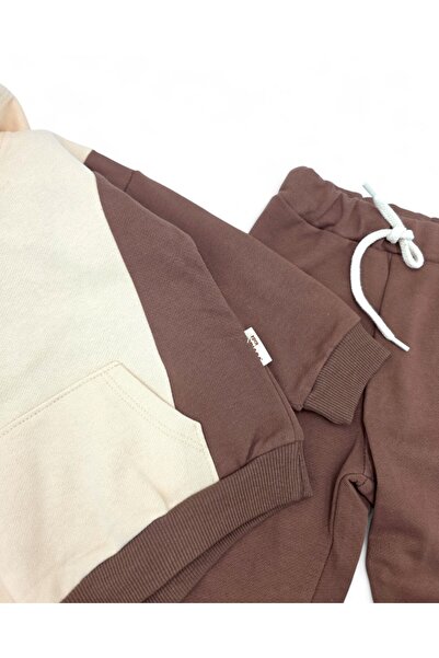 VOY KİDS Boy's 3 Thread Unsharded Thick Fabric 100% Cotton, Hooded Tracksuit Set