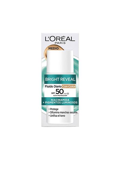 L'Oreal Paris Protectie solara faciala cu pigmenti de culoare, BRIGHT REVEAL NIACINAMIDA SPF50, medio, 50 ml