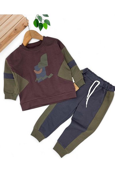 VOY KİDS Boy's 2 Thread Unsharded, Seasonal 2-3-4-5-6 Years Old Printed Bottom Top Tracksuit Set