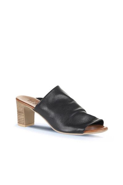 Bueno Shoes Black Khv-Beige Leather Women's Heeled Slippers 01Wn1503