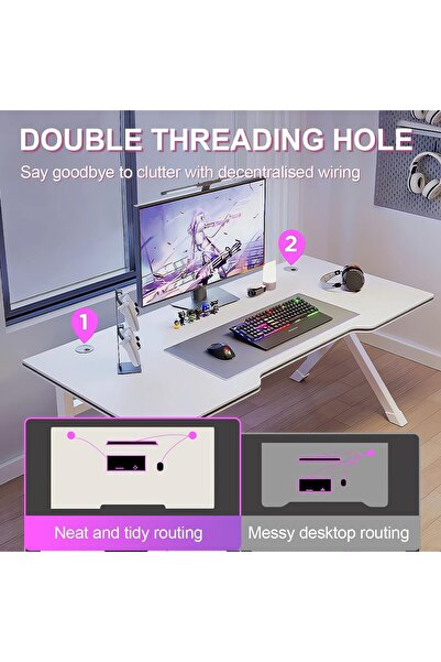 VINNYSEN Gaming Desk, Computer Desk Home Office Desk Extra Large Modern Ergonomic White Pc Table（80*60）