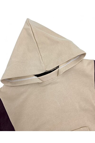 VOY KİDS Boy's 3 Thread Unsharded Thick Fabric 100% Cotton, Hooded Tracksuit Set