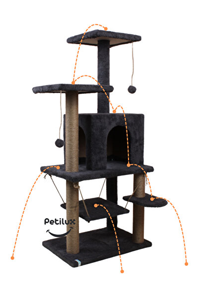 Petilux Jute Drawstring Welsoft Cat House and Play Platform with Swing Nest