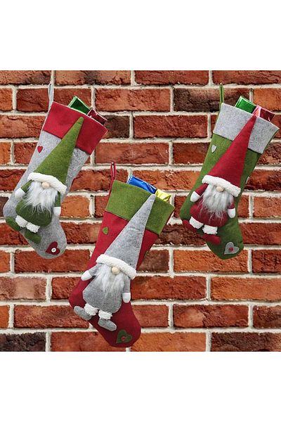 Kweida Set of 3 Christmas stockings, textile, green/red/gray, 49 x 23 cm