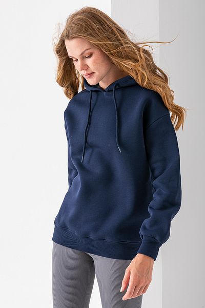GİYSA Women's Hooded Basic 3-Thread Sweatshirt Navy Blue - 2604