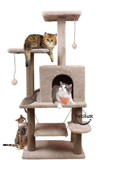Petilux Jute Drawstring Welsoft Cat House and Play Platform with Swing Nest