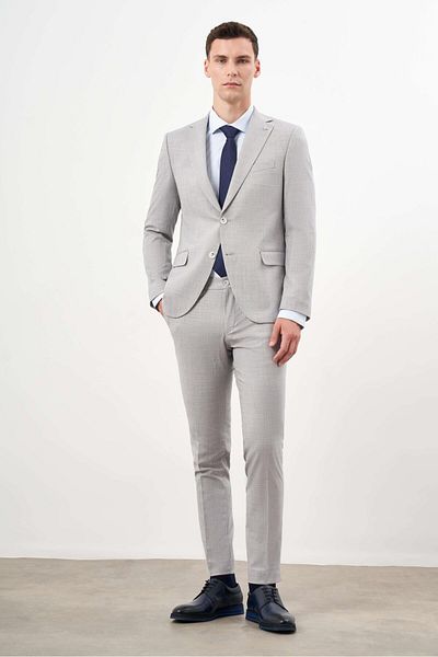 Morven Men's A. Blue Polyviscon Trend Striped Pattern Slim Fit Mono Collar Suit