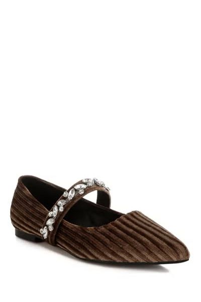 london Rag Women Diamante Brooch Velvet Ballerinas in Brown