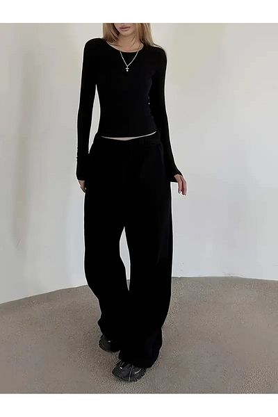 LOSSİA Women's Black Baggy Plus Size Loose Cut Quality Stretchy Comfortable Fabric Sweatpants Dfghdfhyus