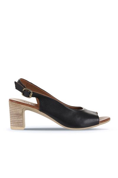 Bueno Shoes Black Khv-Beige Leather Women's Heeled Sandals 01Wn1517