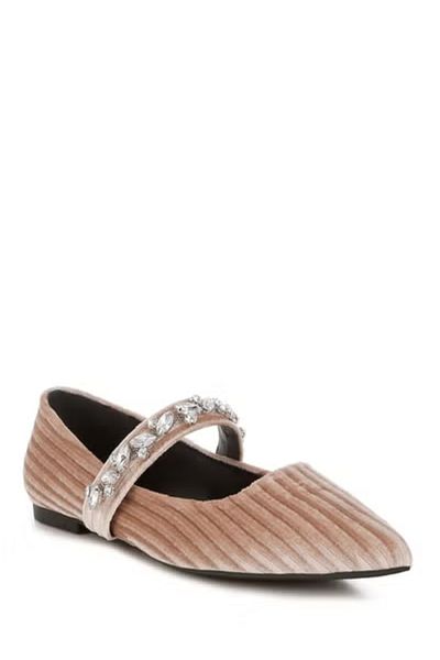 london Rag Women Diamante Brooch Velvet Ballerinas in Beige