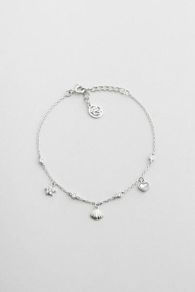 So CHIC... Yaz İkonları 18 Ayar Beyaz Altın Kaplama 19 Cm Gümüş Bileklik