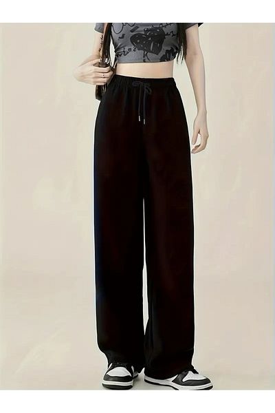 LOSSİA Women's Black Baggy Plus Size Loose Cut Quality Stretchy Comfortable Fabric Sweatpants Dfghdfhyus