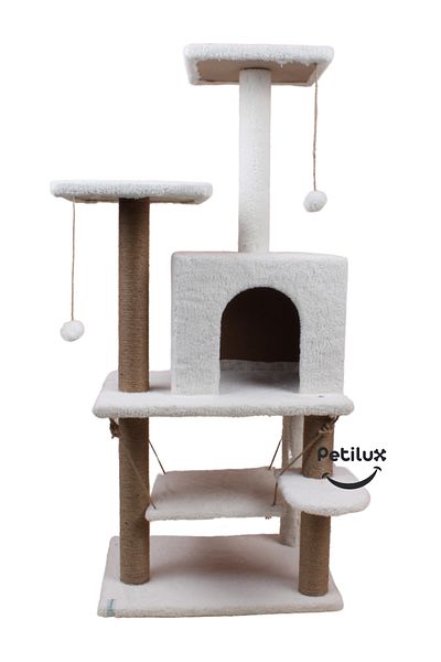 Petilux Jute Drawstring Welsoft Cat House and Play Platform with Swing Nest