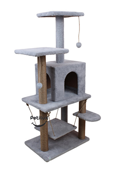 Petilux Jute Drawstring Welsoft Cat House and Play Platform with Swing Nest