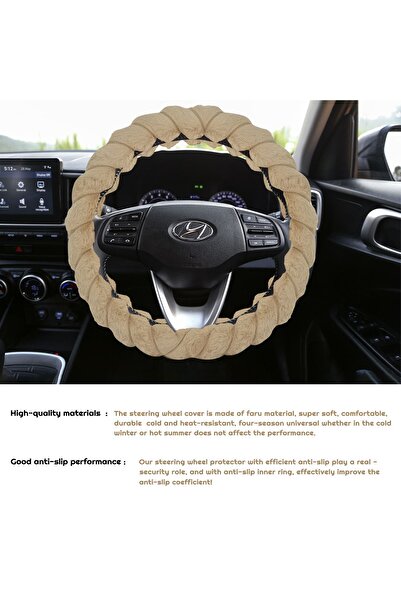 AGC Soft Plush Steering Wheel Cover 38cm, Anti-Slip Grip, Universal Fit Wheel Cover ST-10184 Beige