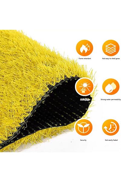 Generic Yellow Artificial Grass Indoor Outdoor Fake Grass Rug, Pile Dog Grass Mat with Drainage Holes