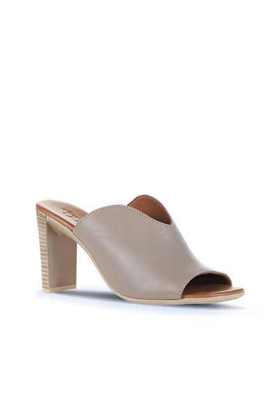 Bueno Shoes Gray Leather Women's Heeled Slippers 01Wn4105
