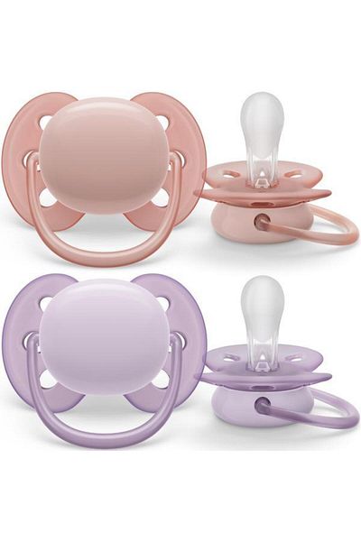 Philips Avent Set 2 suzete Philips-Avent SCF091/31, ultra soft 0-6 luni, Ortodontice, fara BPA, Roz/Mov