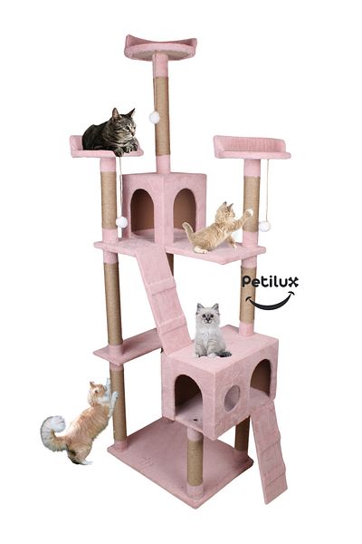 Petilux New Multi-Storey Cat House with Residence Design Jute Drawstring Scratching Tower and Resting Area