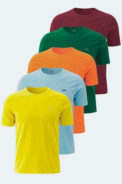 Slazenger Rosalva Set of 5 Men's T-Shirts Yellow - Blue - Green - Orange - Claret Red