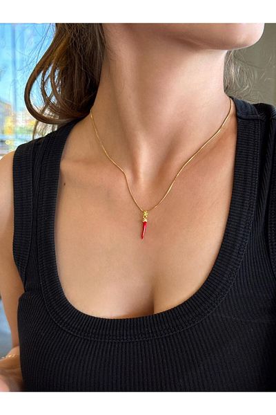 youngsem Red Pepper Necklace |   Women's Steel Necklace