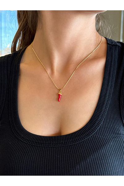 youngsem Red Pepper Necklace |   Women's Steel Necklace