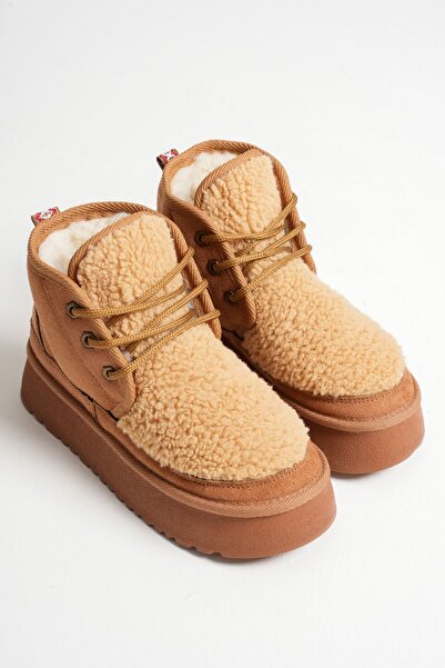 Genel Markalar Loana Kadın Kürklü Taba Kışlık Kalın Tabanlı Bot