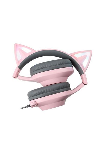 FoxXray Gaming Headset, BAL-62 ShinyCat PK, Illuminated RGB Cat Ears, Pink