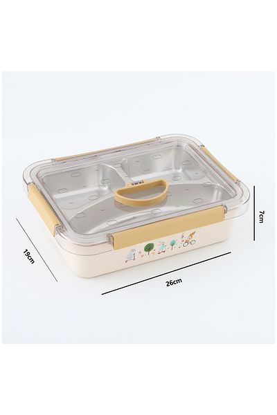 Fab N Funky Kids Lunch Box with Tray, Animal Town Theme, Organized, Durable - Beige
