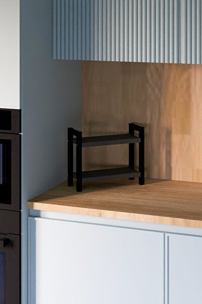 HALL BREATHE Çift Raflı Metal Tezgah Üstü Organizer, Siyah, Mutfak ve Banyo D...