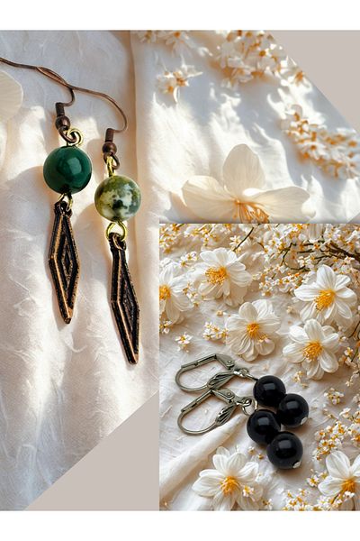 ayrestyle Indian Akiki & Onyx Natural Stone 2-Piece Dangle Dark Copper Color Zamak Plated Long Earrings