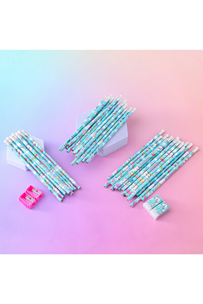 Fab N Funky Kids Pencils with Sharpeners and Erasers, Unicorn Theme, Fun Writing Tools Multicolor - 48 Pieces