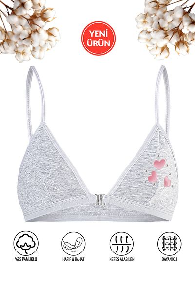 ÖZKAN underwear Özkan 0872 Girl's Cotton Padless Cupless Heart Patterned Training Bra Mixed Color Bustier Likr
