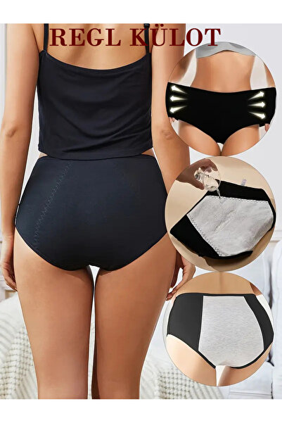 AY'S SHOP ONLİNE 3'lü Siyah Emici Ultra Hijyenik Regl Külodu , Gece Gündüz Gün Boyu Etkili Sızdırmaz Adet Külodu