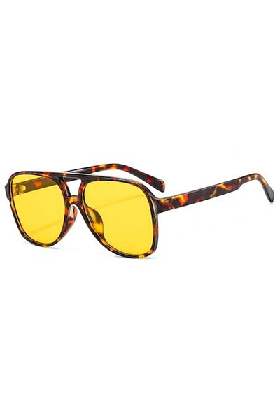 Dali Unisex Aviator Sunglasses, Yellow Lens, Tortoise Frame, UV Filter, PC, Multicolor