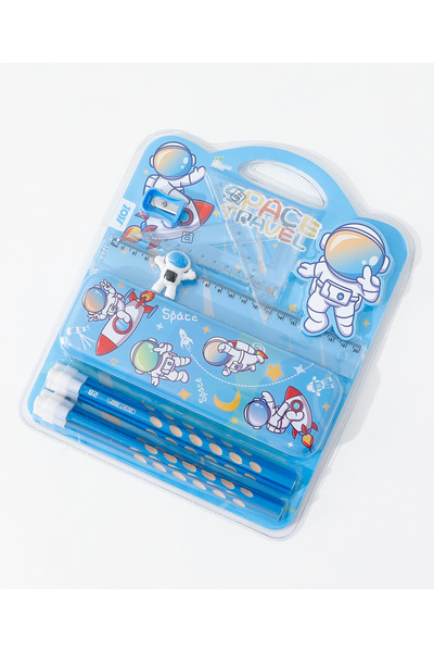 Fab N Funky Stylish Astronaut Kids Stationery Set, Premium Material, Drawing & Writing Blue - 29 Pieces
