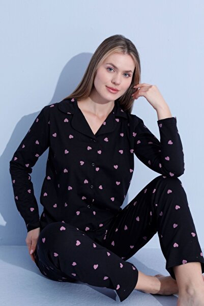 pijamacity KADIN ÖNDEN DÜĞMELİ PAMUKLU PİJAMA TAKIMI