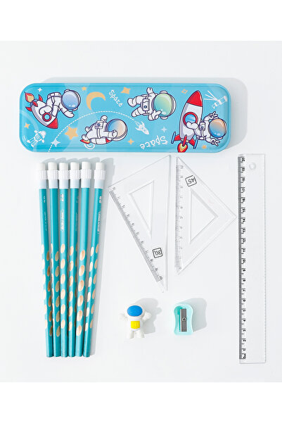 Fab N Funky Stylish Astronaut Kids Stationery Set, Premium Material Light Blue - 12 Pieces