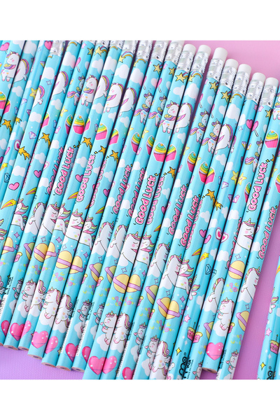 Fab N Funky Kids Pencils with Sharpeners and Erasers, Unicorn Theme, Fun Writing Tools Multicolor - 48 Pieces