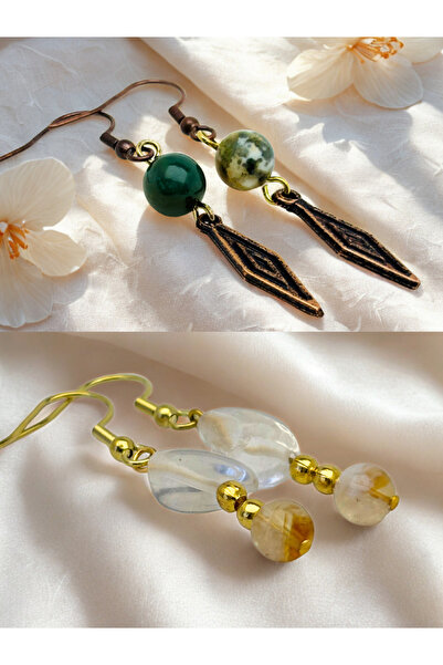 ayrestyle Indian Akiki & Quartz & Citrine Natural Stone 2-Piece Dangle Multic...
