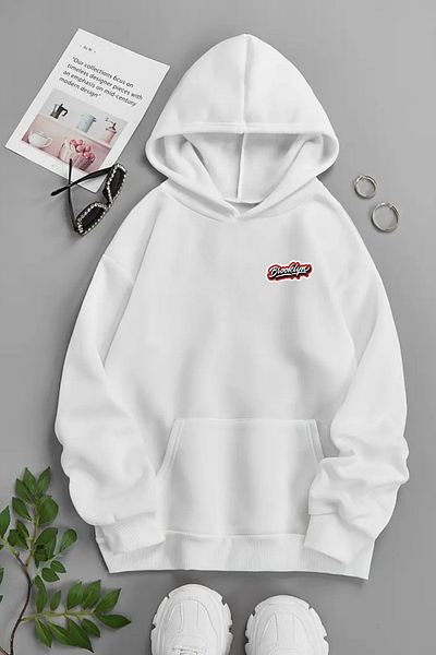 CLAYES Unisex White Hooded Sweatshirt – Minimal Brooklyn Red, Printed Thick Fabric