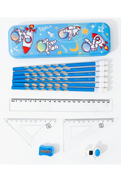 Fab N Funky Stylish Astronaut Kids Stationery Set, Premium Material, Drawing & Writing Blue - 29 Pieces