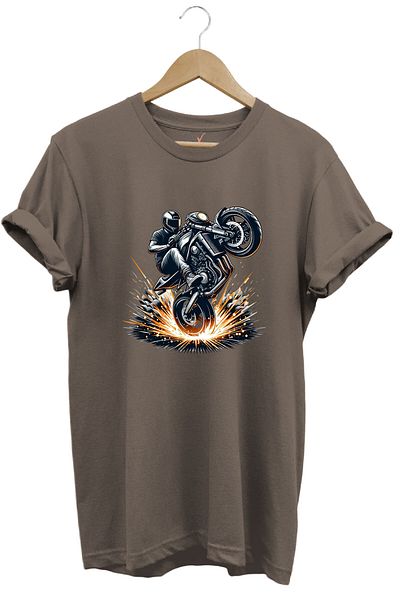 WİDİ Racing Motorcycle Printed Front Lifter Biker 100% Cotton Regular Fit Unisex T-Shirt