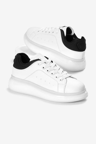 Tonny Black Men's White Thick Sole Lace-Up Sports Shoes