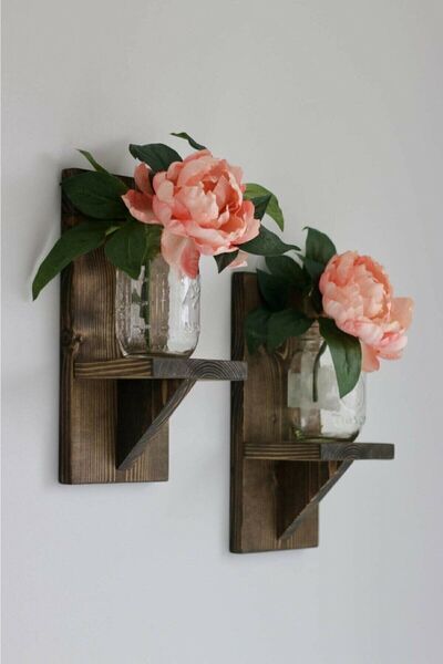 HALL BREATHE Kahverengi Masif Ahşap Duvar Çiçek Rafı, Balkon Dekorasyonu için...
