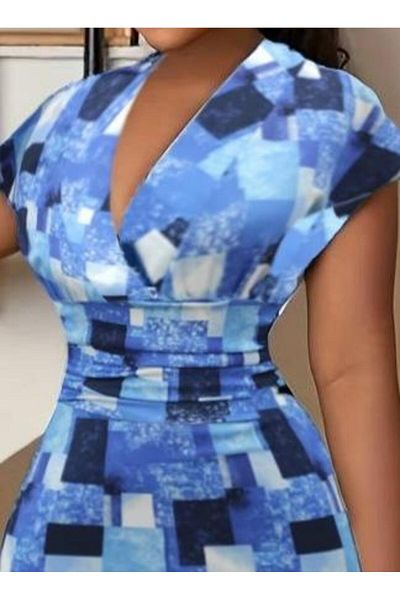 modamtn Women's Short Sleeve Deep V Neck Diver Midi Dress